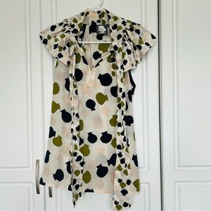 Anthropologie Size 6 Girls From Savoy Ruffle Tie Neck Silk Shell Print Tank